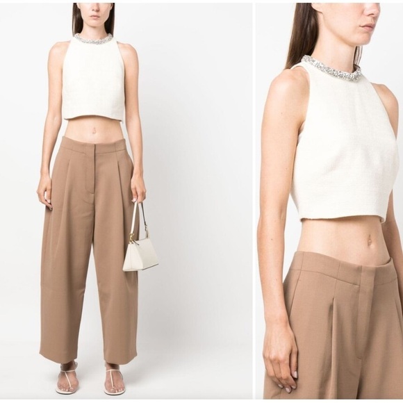 Sandro Paris Dorine tweed embellished crop top
